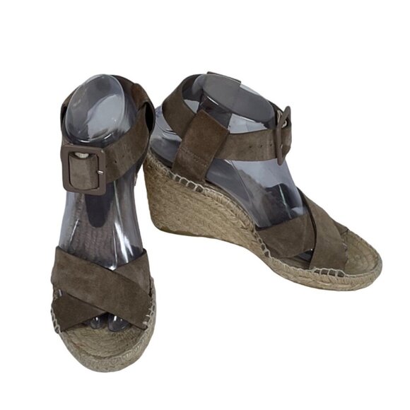 VINCE Stefania Suede Leather Espadrille Wedge Sandal Pumice Size 7M - Picture 1 of 8